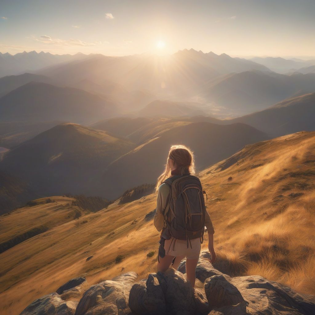 Woman Backpacker Mountains